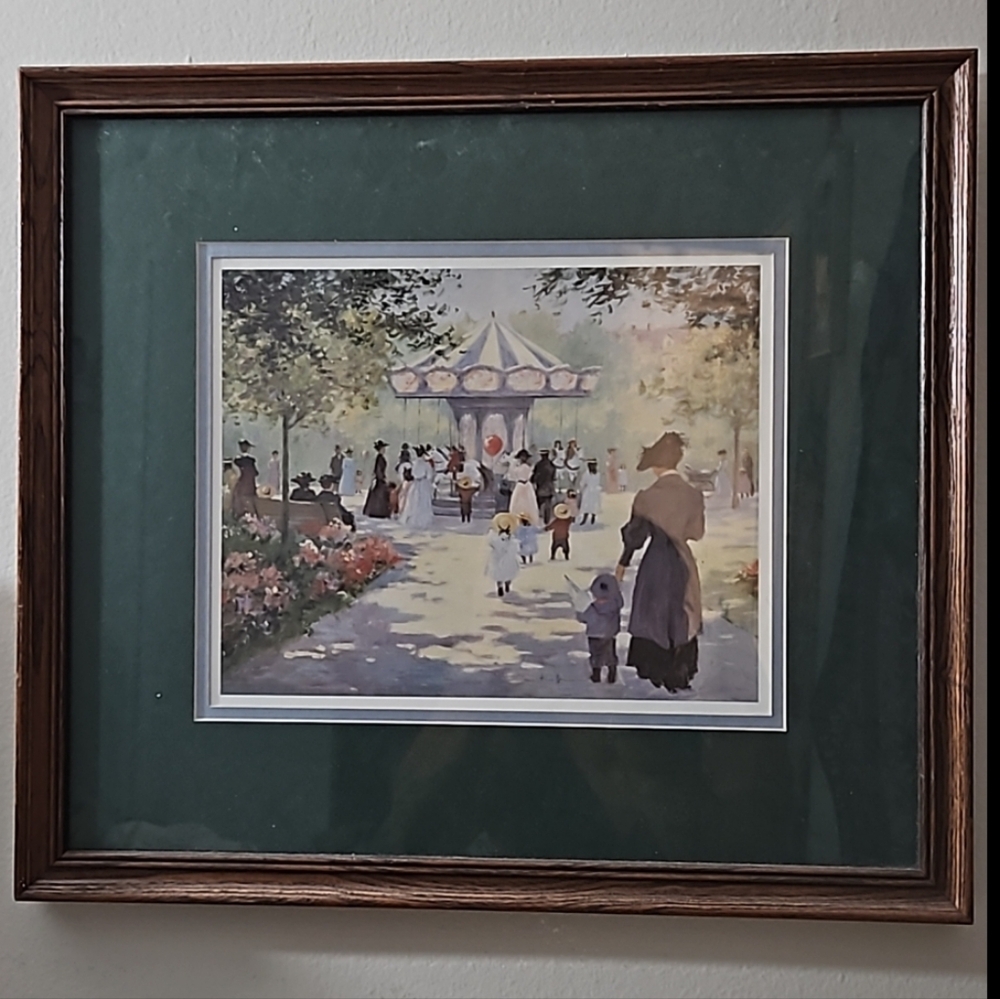 FINAL$ 15.5"h Vintage nostalgic matted Wood Framed Art of days of old